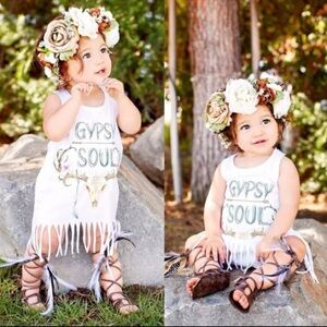 COPY - Toddler “Gypsy Soul” Longhorn print, fringed tank/tee dress 12m 24m 3t‎